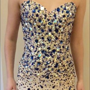Gorgeous blue jeweled cream dress
